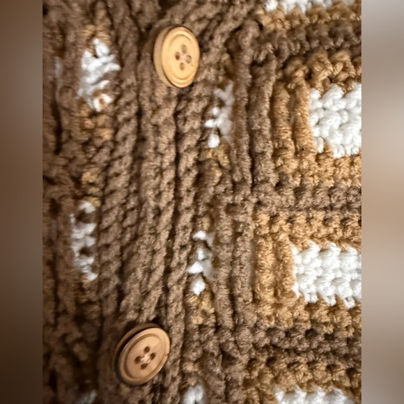 Brown and White handmade knit blanket cardigan Sweater one of a kind 3X Large - Picture 9 of 10